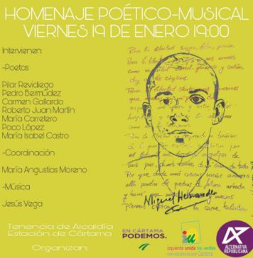 Se celebra un homenaje poético-musical al artista Miguel Hernández este viernes en Cártama