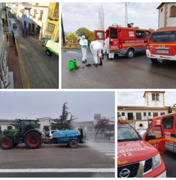 Bomberos, agricultores y ganaderos, se vuelcan en la desinfección de las calles de los pueblos más pequeños