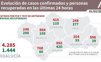Información sobre Vacunación y Datos Covid19 en Andalucía del 1 de febrero de 2021