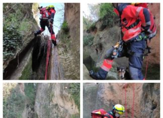Rescate de un perro en una cascada en Villanueva de Algaidas