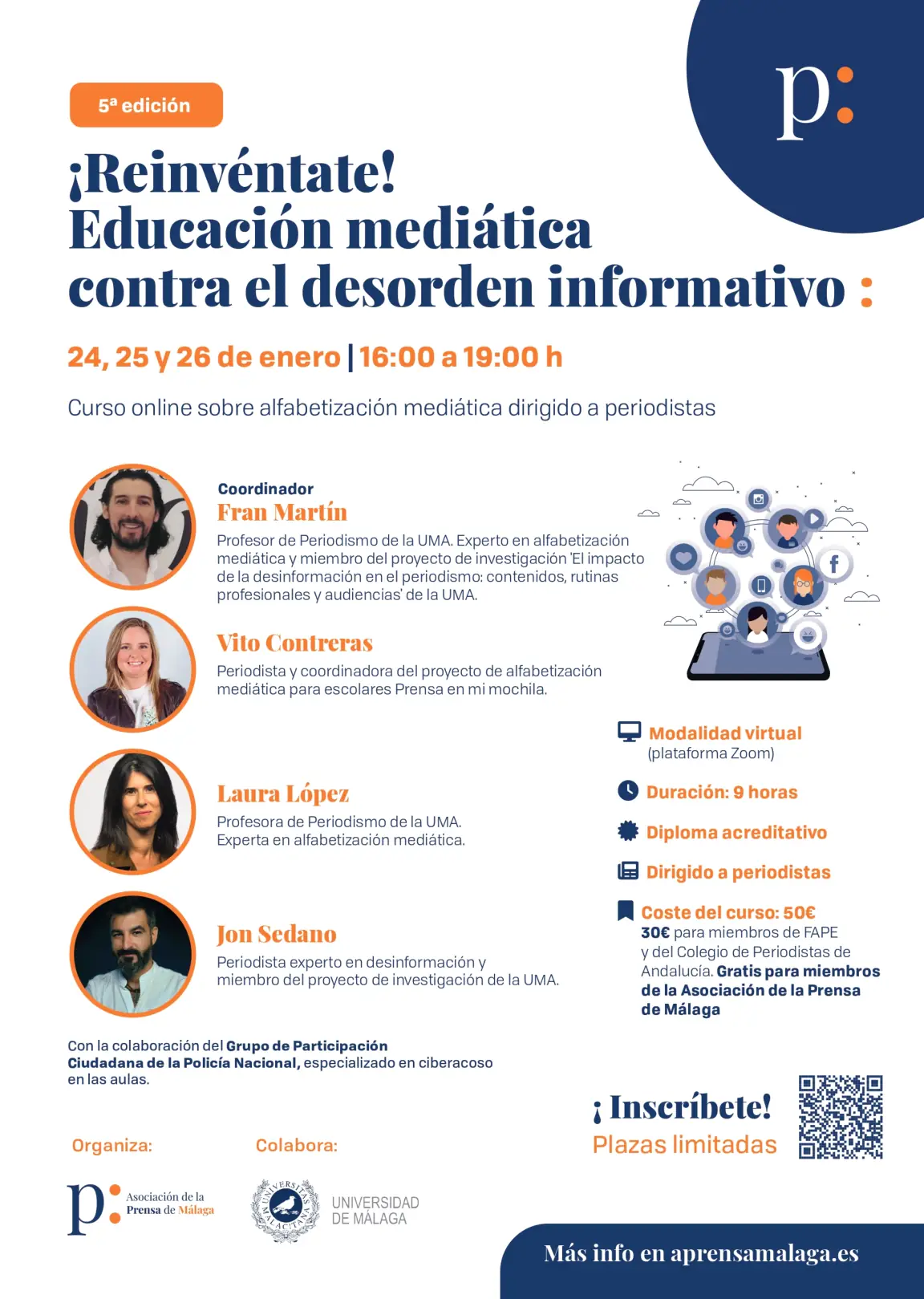 Asociación de la Prensa de Málaga (APM) |  24, 25 y 26 de enero | ‘¡Reinvéntate! Educación mediática contra el desorden informativo’