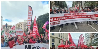 CCOO y UGT unen a más de 8.000 personas en Málaga para exigir pleno empleo, menos jornada y mejores salarios