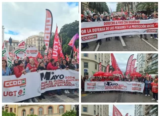 CCOO y UGT unen a más de 8.000 personas en Málaga para exigir pleno empleo, menos jornada y mejores salarios