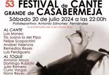 El Festival de Cante Grande de Casabermeja celebra su 53ª edición con artistas invitados como Luis Moneo, Tía Juana la del Pipa, Felipe Scapachini, Anabel Valencia y Remedios Reyes