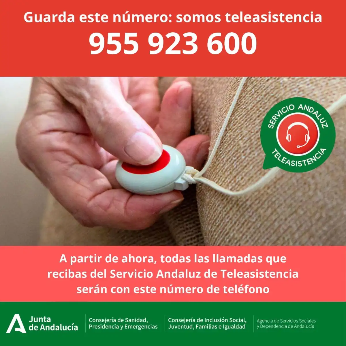 El Servicio Andaluz de Teleasistencia activa el número único 955 923 600 para todas sus llamadas salientes