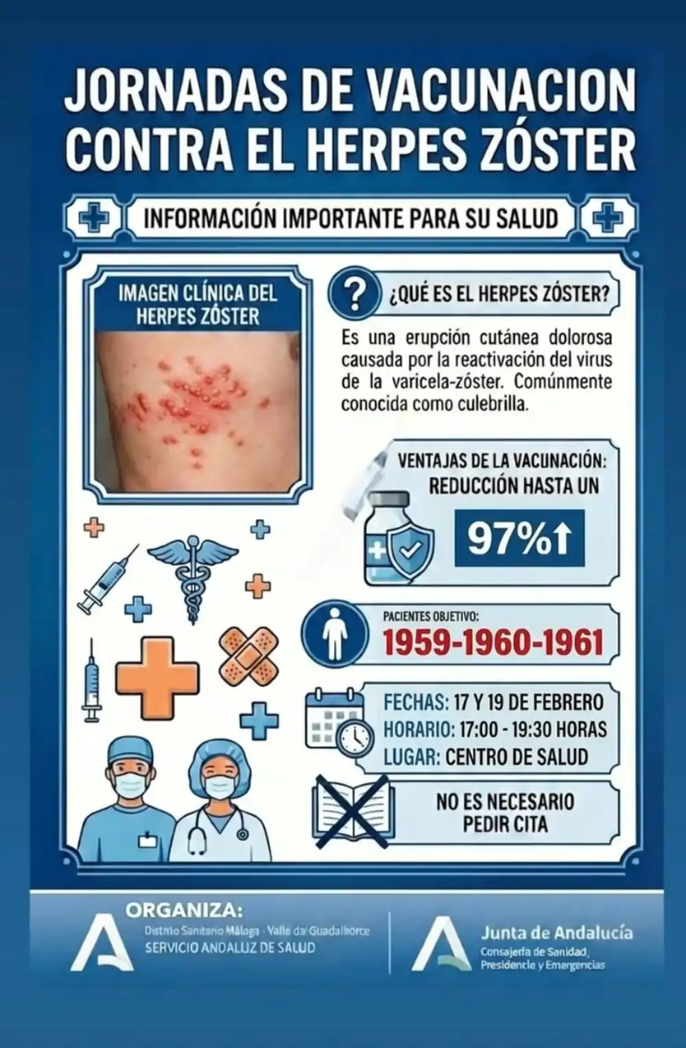 Los centros de salud de Málaga-Guadalhorce vacunan sin cita previa contra el herpes zóster este martes y jueves