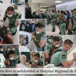 El Hospital Materno Infantil de Málaga recibe la visita de la Brigada Paracaidista y las Cofradías Fusionadas