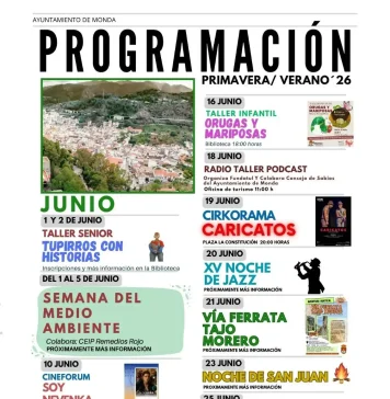 El Ayuntamiento de Monda presenta una intensa programación cultural para el mes de junio con más de quince actividades para todos los públicos