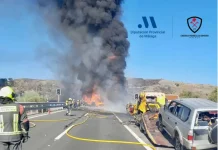 Grave accidente con incendio de vehículo y fuego forestal asi como al menos 1 fallecido junto a la AP-7 en Benahavís Grave accidente con incendio de vehículo y fuego forestal junto a la AP-7 en Benahavís