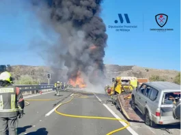 Grave accidente con incendio de vehículo y fuego forestal asi como al menos 1 fallecido junto a la AP-7 en Benahavís Grave accidente con incendio de vehículo y fuego forestal junto a la AP-7 en Benahavís