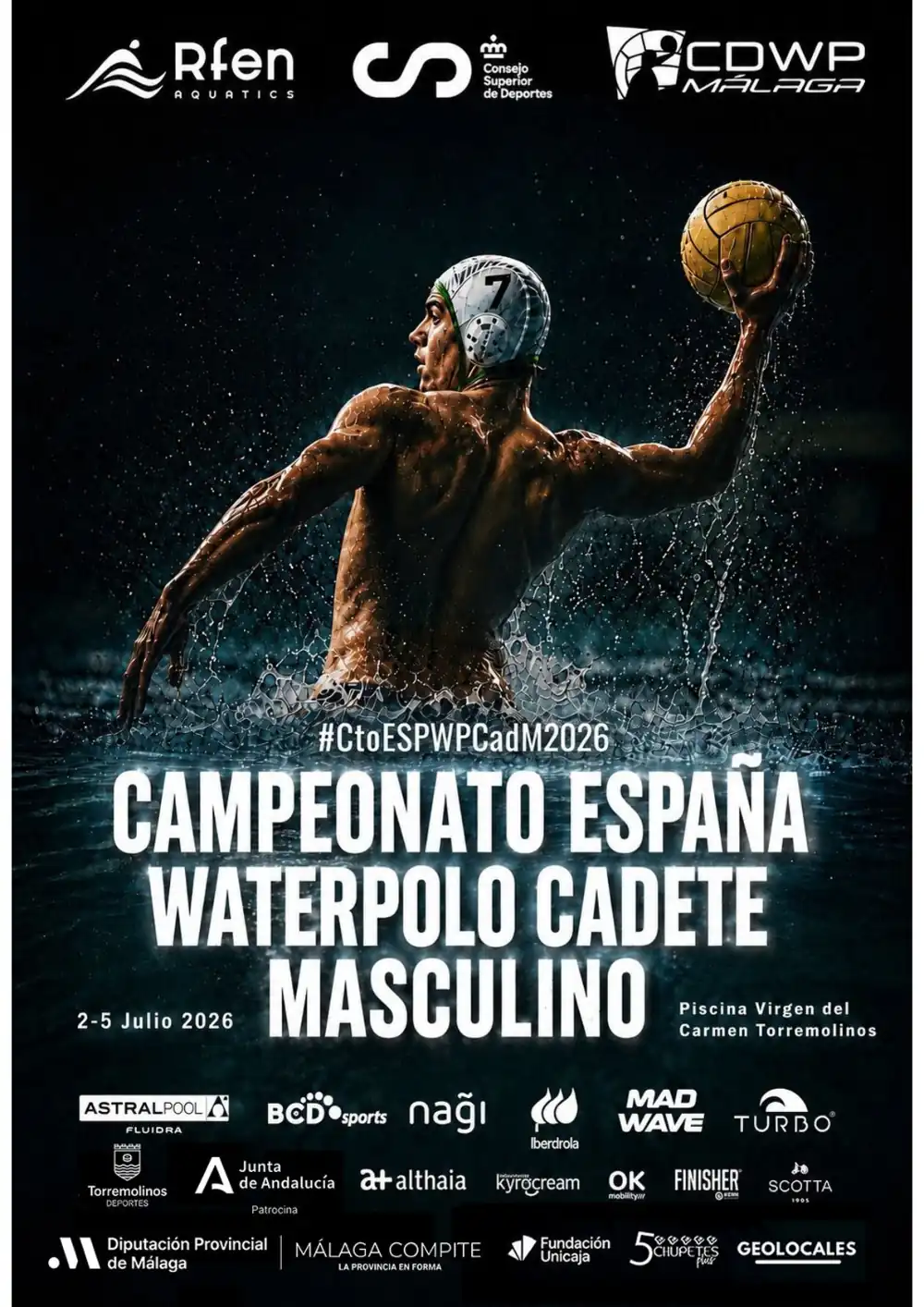 La Piscina Virgen del Carmen de Torremolinos acoge desde hoy y hasta el 5 de julio el Campeonato de España Cadete Masculino de Waterpolo, una cita nacional que reúne a 280 deportistas de 20 clubes procedentes de 11 comunidades autónomas.