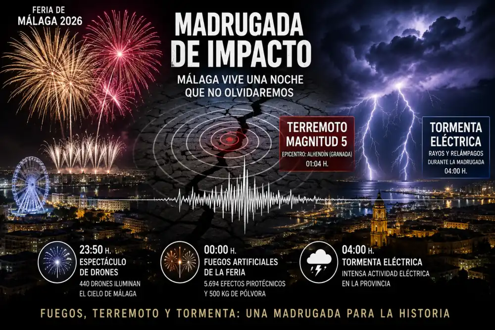 Espectáculo de Fuegos y Drones, terremoto y tormenta: Málaga vive una madrugada de las que cuesta olvidar