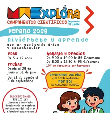 Tres días de ciencia antes de volver al cole: MAExplora lanza su oferta de fin de verano por 50 euros Alhaurín de la Torre propone despedir el verano entre ciencia y experimentos con MAExplora