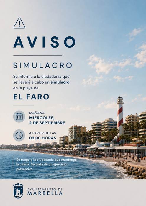Marbella realizará este miércoles un simulacro de emergencia en la playa de El Faro