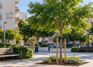 Málaga plantará un nuevo árbol en La Paz tras la tala del ficus Recreacion realizada por IA