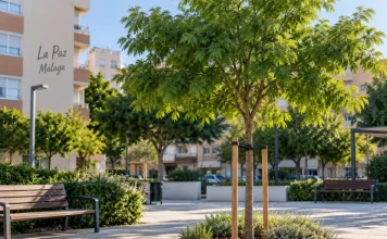 Málaga plantará un nuevo árbol en La Paz tras la tala del ficus Recreacion realizada por IA