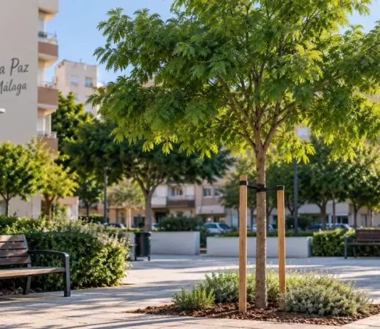 Málaga plantará un nuevo árbol en La Paz tras la tala del ficus Recreacion realizada por IA
