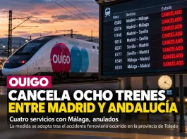 OUIGO cancela ocho trenes entre Madrid y Andalucía tras el accidente de Toledo OUIGO cancela ocho trenes entre Madrid y Andalucía tras el accidente de Toledo