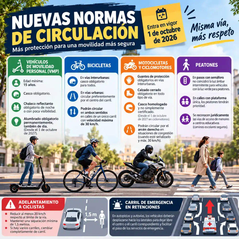 La nueva normativa de Tráfico entra en vigor: casco obligatorio en patinetes y nuevas reglas para ciclistas, motos y peatones